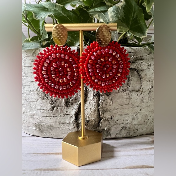 Red Boho Chic Dangle Earrings - Trendy Beaded Dangle Earrings for woman - Picture 1 of 8